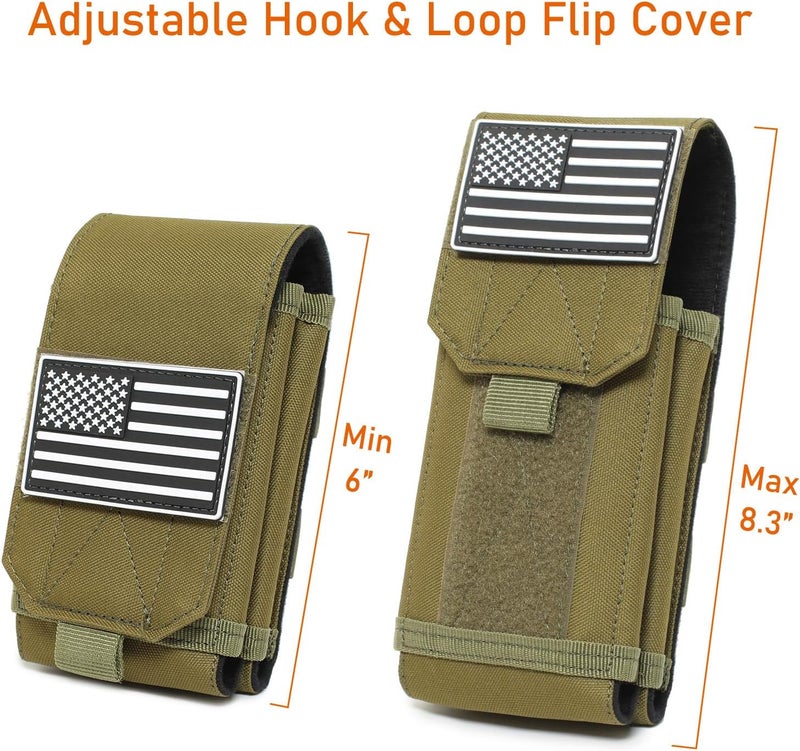 Lemubeane Tactical Molle EDC Phone Pouch Universal Dual Mobile Phone Holster Holder with US Flag Patch (Coyote Brown) - Image 4
